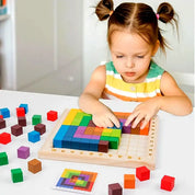 Blocos de Construção Colorido Montessori Aprendizado Criativo em Madeira
