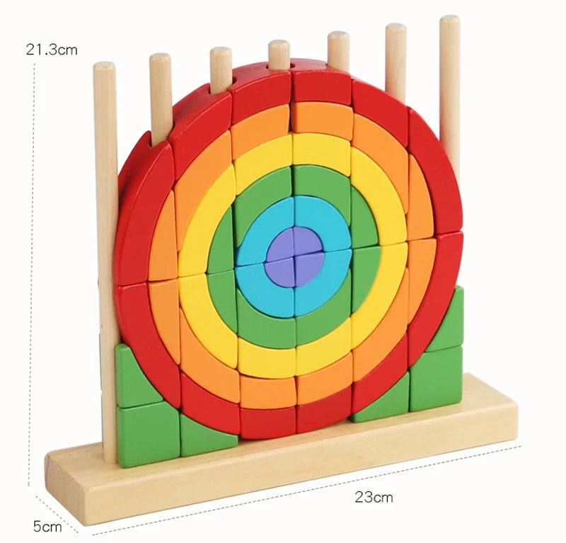 Brinquedo de Encaixe de Madeira Arco-Íris Montessori 3D Educativos
