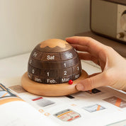 Calendário de Mesa Rotativo de Madeira Nogueira