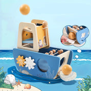 Navio Musical de Madeira Brinquedo Montessori 5 em 1
