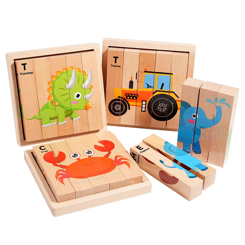 Crianças de madeira animais quebra-cabeça jogo dos desenhos animados tráfego madeira quebra-cabeça brinquedos educativos para crianças presentes educação infantil