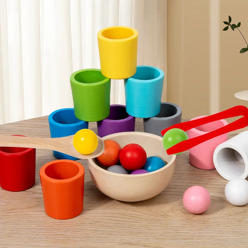 Bolas em copos montessori de madeira cor classificador jogo brinquedos pré-escolar aprendizagem educação brinquedo para criança classificação correspondência contagem
