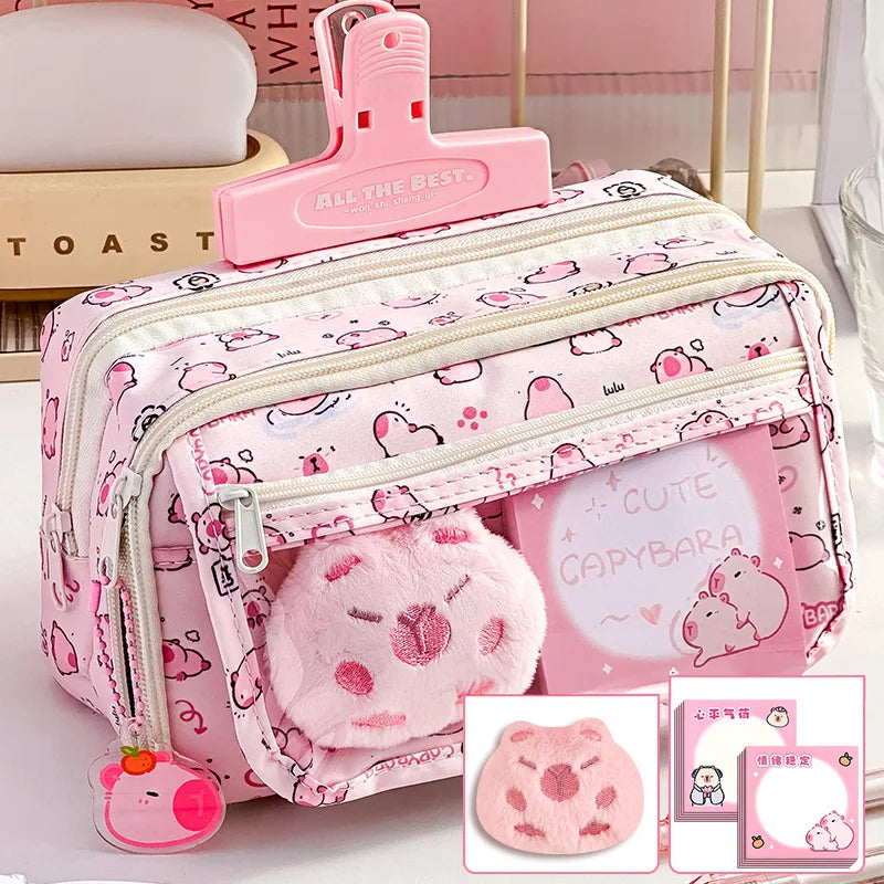 Estojo Escolar Kawaii Grande Capacidade com Zíper