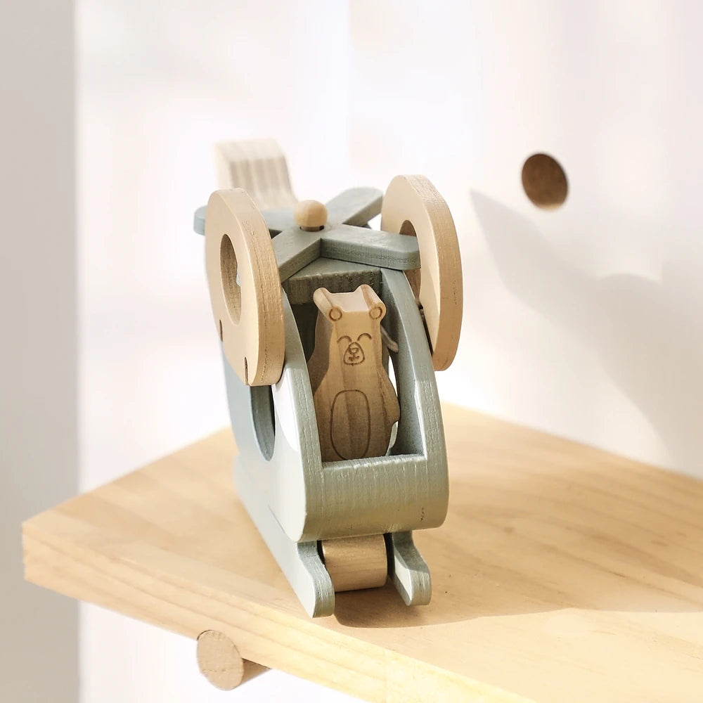 Helicóptero de Brinquedo Montessori de Madeira