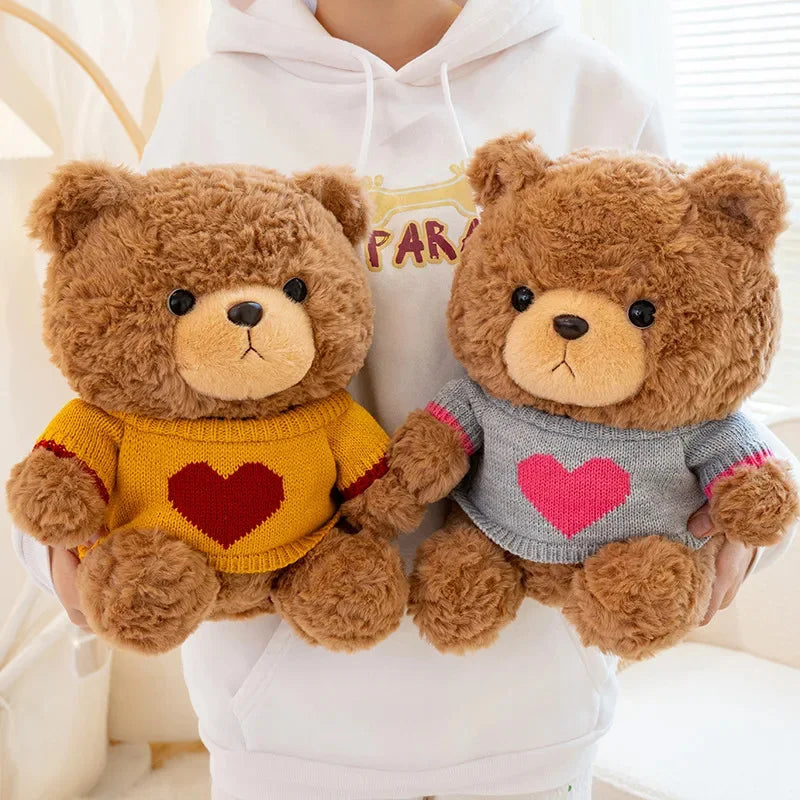 23cm urso de pelúcia brinquedo de pelúcia bonito com capuz suéteres urso boneca de pelúcia jumper urso de pelúcia brinquedos macios decoração para casa aniversário crianças presente