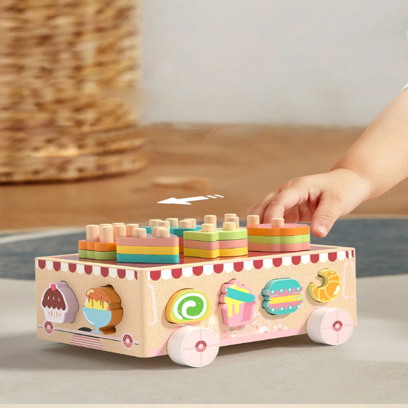 Carrinho de Madeira Infantil Montessori Educacional e Sensorial