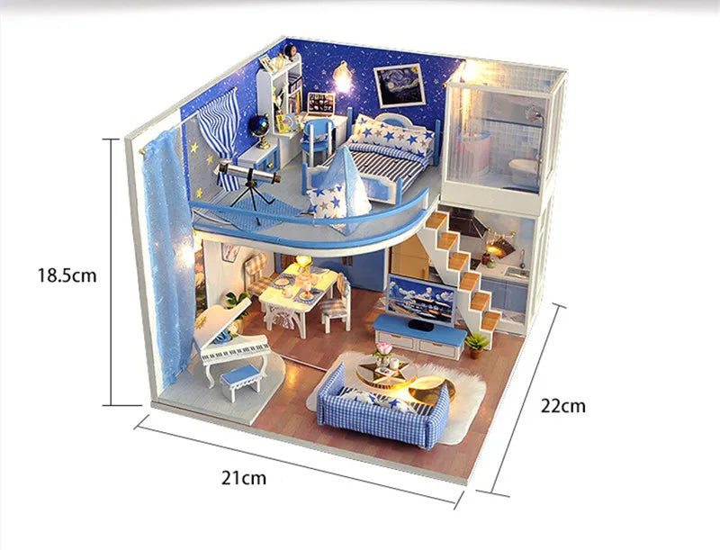 Casa de Boneca Musical com Luzes LED Móveis em Miniatura