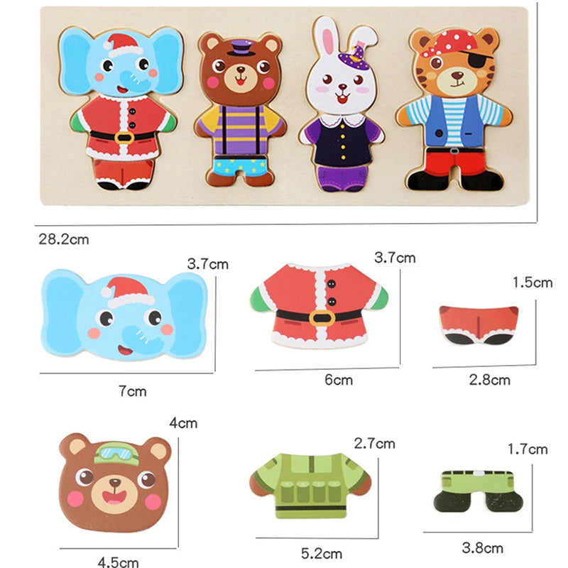 Quebra-Cabeça de Vestir Ursos e Coelhos - Educação Montessori