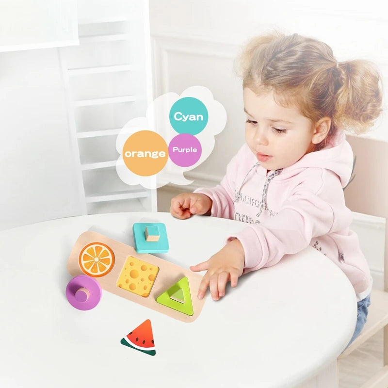 Montessori brinquedos para bebês de madeira dos desenhos animados frutas agarrando placa forma cor frutas cognição brinquedo do bebê educação precoce jogo puzzle