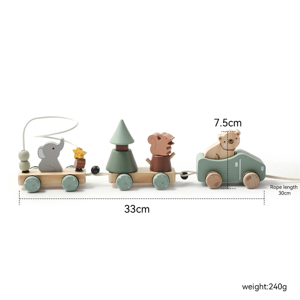 Brinquedo de trem montessori de madeira, fazenda de desenhos animados, oceano, floresta, animal, trem, jogo de empilhamento de madeira para bebê, brinquedo educacional precoce, presente para bebê