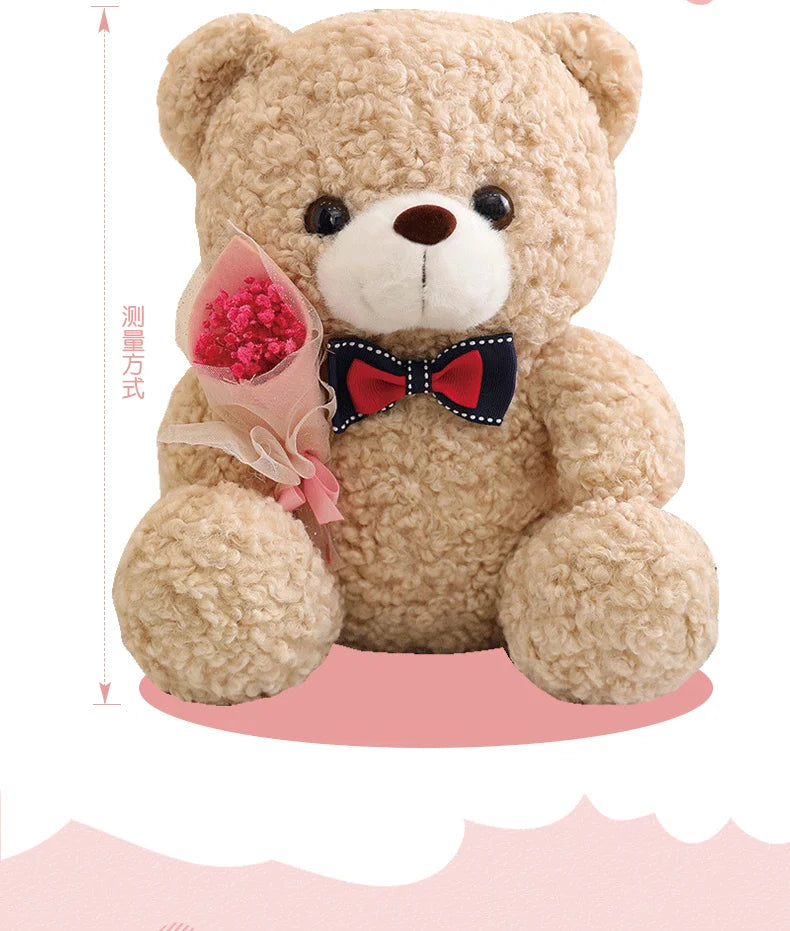Urso de Pelúcia Kawaii com Bouquet - Presente Perfeito 25cm