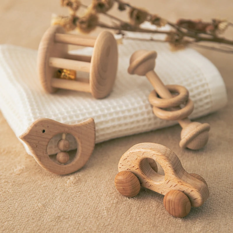 Conjunto de brinquedos Montessori de madeira para bebê recém-nascido, brinquedos educativos chocalho, presente de conforto, 0-12 meses, 0-12 meses