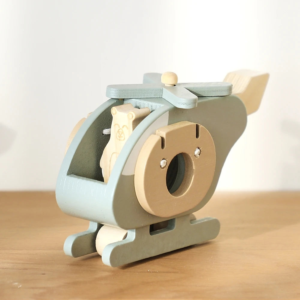 Helicóptero de Brinquedo Montessori de Madeira