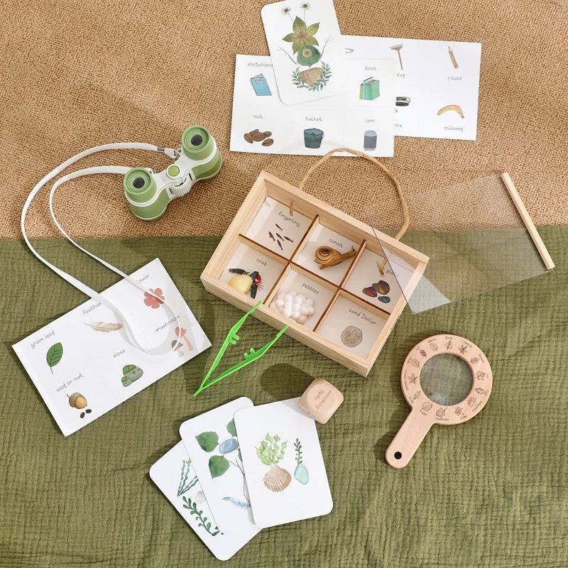 Kdis Outdoor Exploration Set Insects Plants Observation Box Wooden Cognitive Magnifying Glass Natural Forest Adventure Toys Gift
