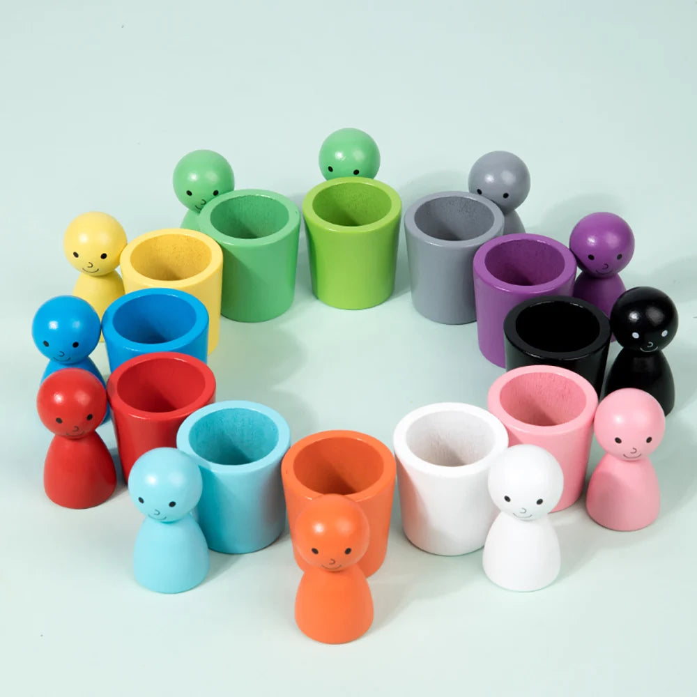 Bolas em copos montessori de madeira cor classificador jogo brinquedos pré-escolar aprendizagem educação brinquedo para criança classificação correspondência contagem
