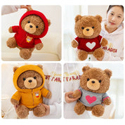 23cm urso de pelúcia brinquedo de pelúcia bonito com capuz suéteres urso boneca de pelúcia jumper urso de pelúcia brinquedos macios decoração para casa aniversário crianças presente