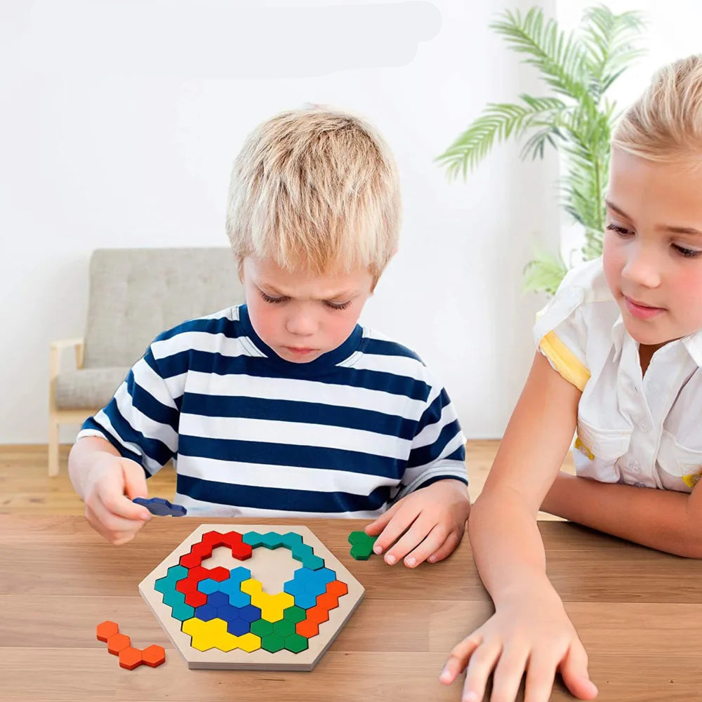 Quebra-Cabeça Infantil Hexagonal de Madeira Montessori