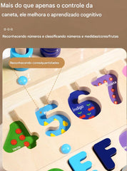Brinquedo Educativo de Madeira Montessori - Tabuleiro Letras e Números