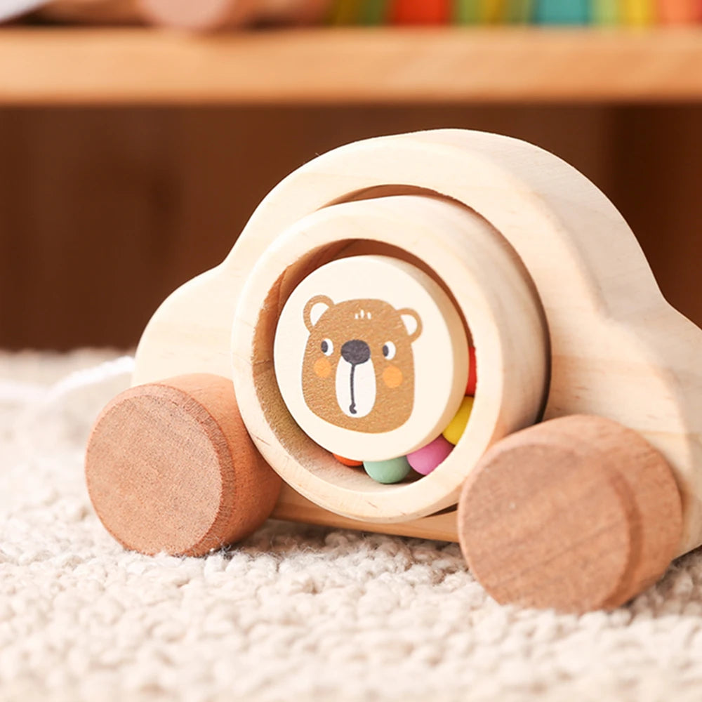 1pc de madeira do bebê montessori brinquedos dos desenhos animados ônibus mordedor faia urso de madeira carro para crianças dentição educacional montessori brinquedos presente
