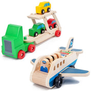 Brinquedo Educacional de Madeira: Carro e Avião Duplo