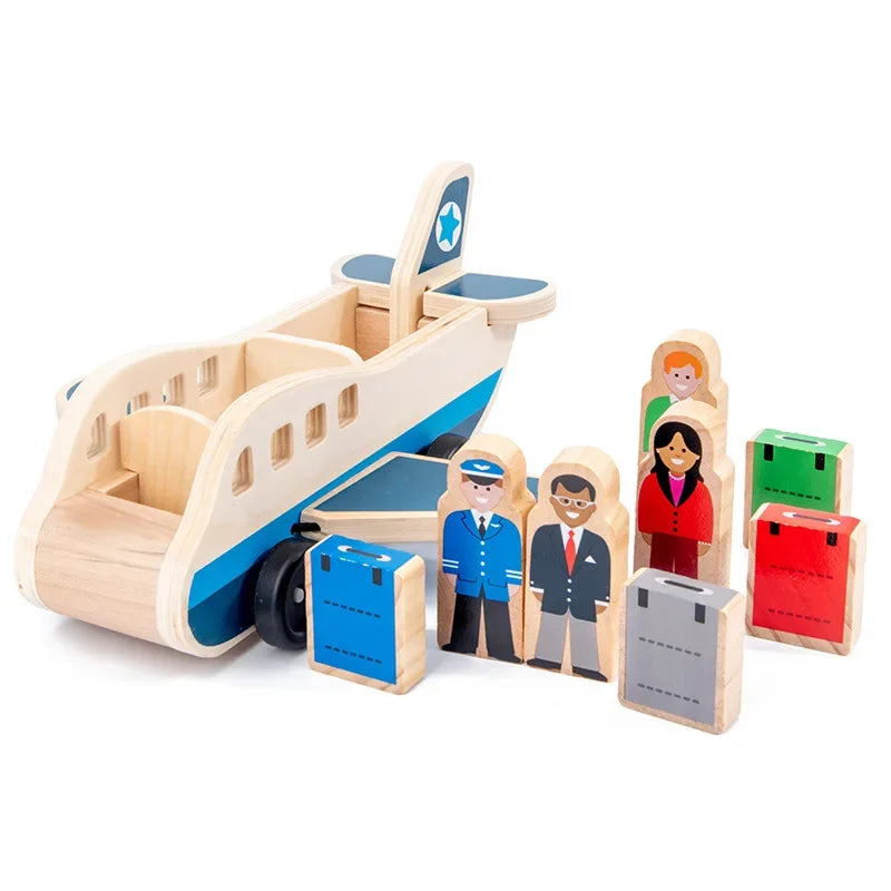 Brinquedo Educacional de Madeira: Carro e Avião Duplo