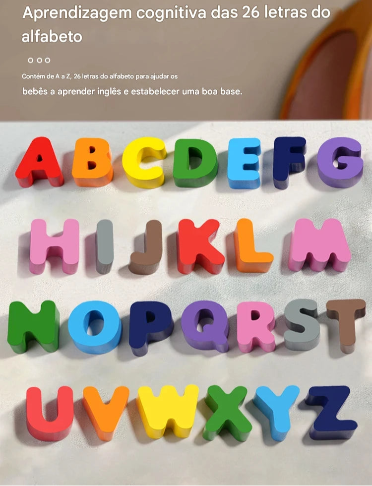 Brinquedo Educativo de Madeira Montessori - Tabuleiro Letras e Números