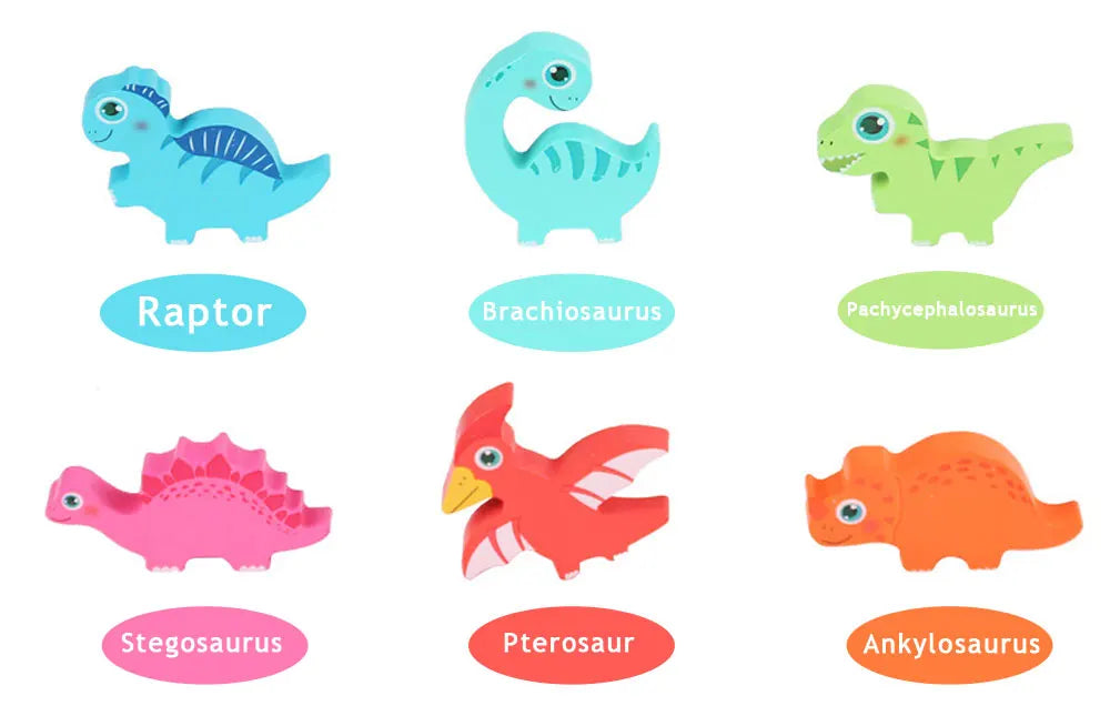 Quebra-Cabeça Infantil de Dinossauro Montessori em Madeira