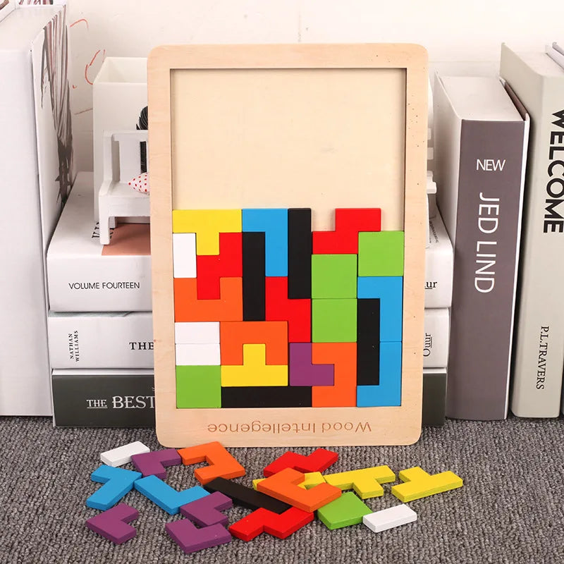 Quebra-Cabeça Tetris de Madeira Educativo Montessori para Crianças