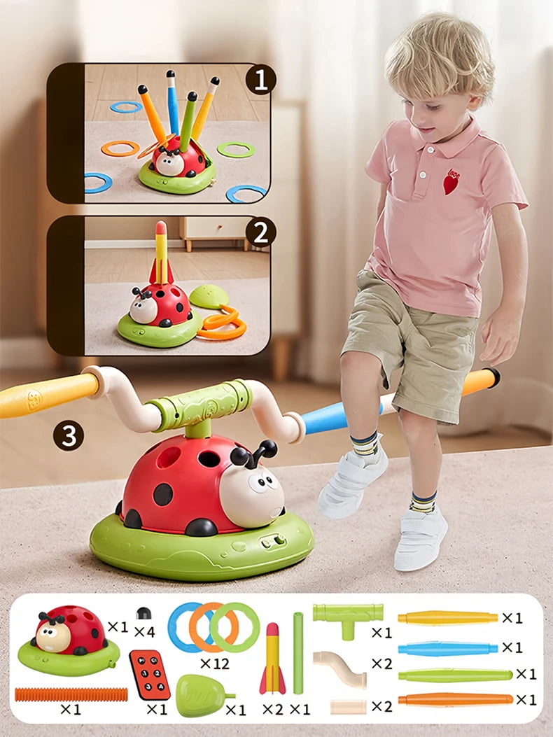 Joaninha esporte entretenimento jogo brinquedo multifuncional corda pular máquina virola pular lançador de foguetes ao ar livre educacional