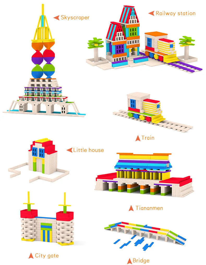 Blocos de Construção Educativos de Madeira - 100 Peças