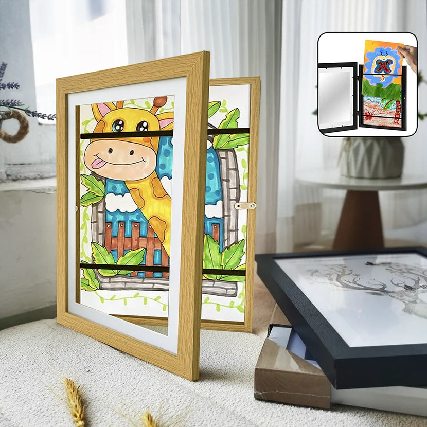 Molduras de arte com aba de madeira, moldura magnética a4, imagem emoldurada, exposição infantil diy de pinturas, decoração de casa, rack de armazenamento