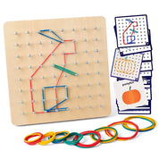 Geoplano Montessori de Madeira com Elásticos e Cartas