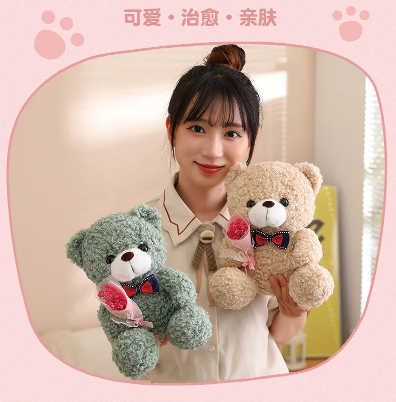 Urso de Pelúcia Kawaii com Bouquet - Presente Perfeito 25cm