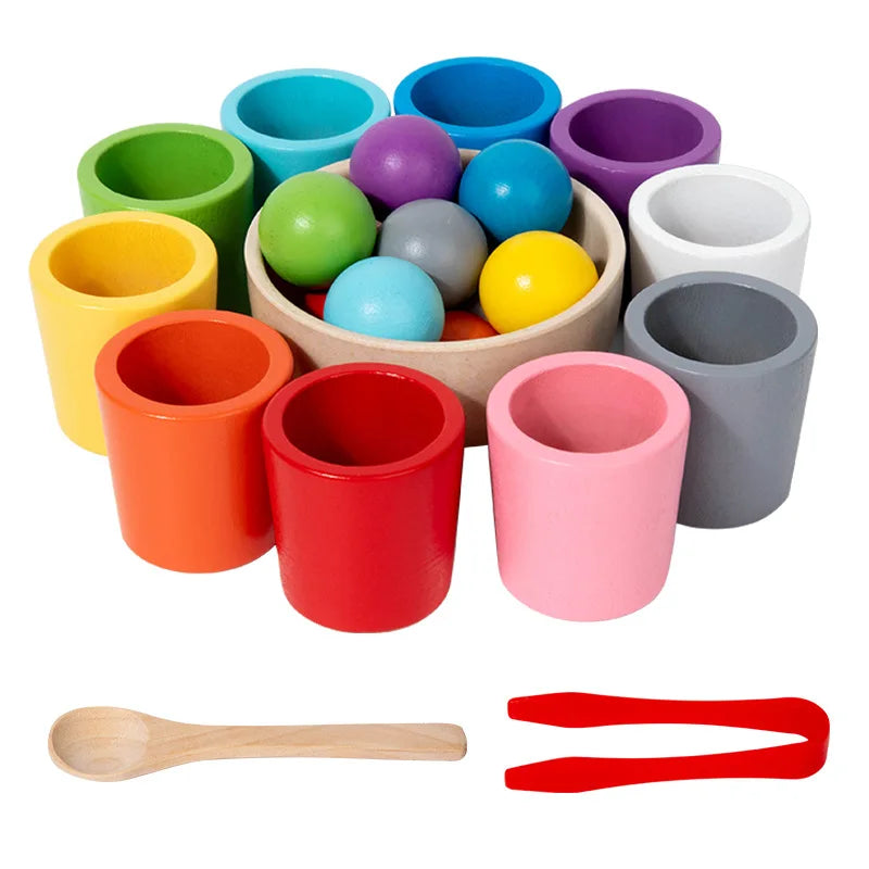 Bolas em copos montessori de madeira cor classificador jogo brinquedos pré-escolar aprendizagem educação brinquedo para criança classificação correspondência contagem