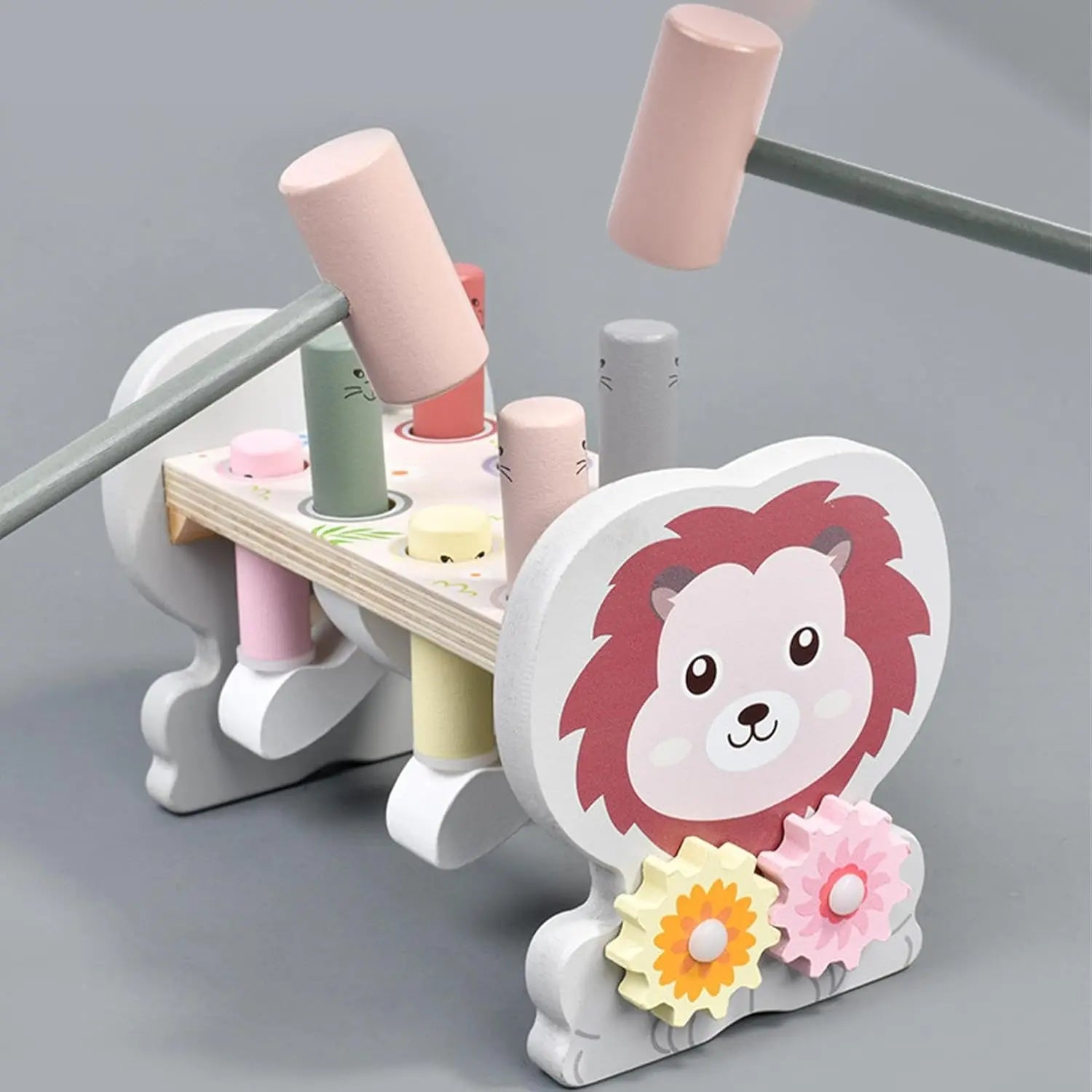 Whack-a-moles brinquedo montessori engrenagens giratórias de madeira martelando brinquedo com martelo interativo libra uma toupeira para 3-5 anos de idade