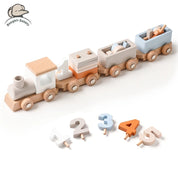 Brinquedo de trem montessori de madeira, fazenda de desenhos animados, oceano, floresta, animal, trem, jogo de empilhamento de madeira para bebê, brinquedo educacional precoce, presente para bebê