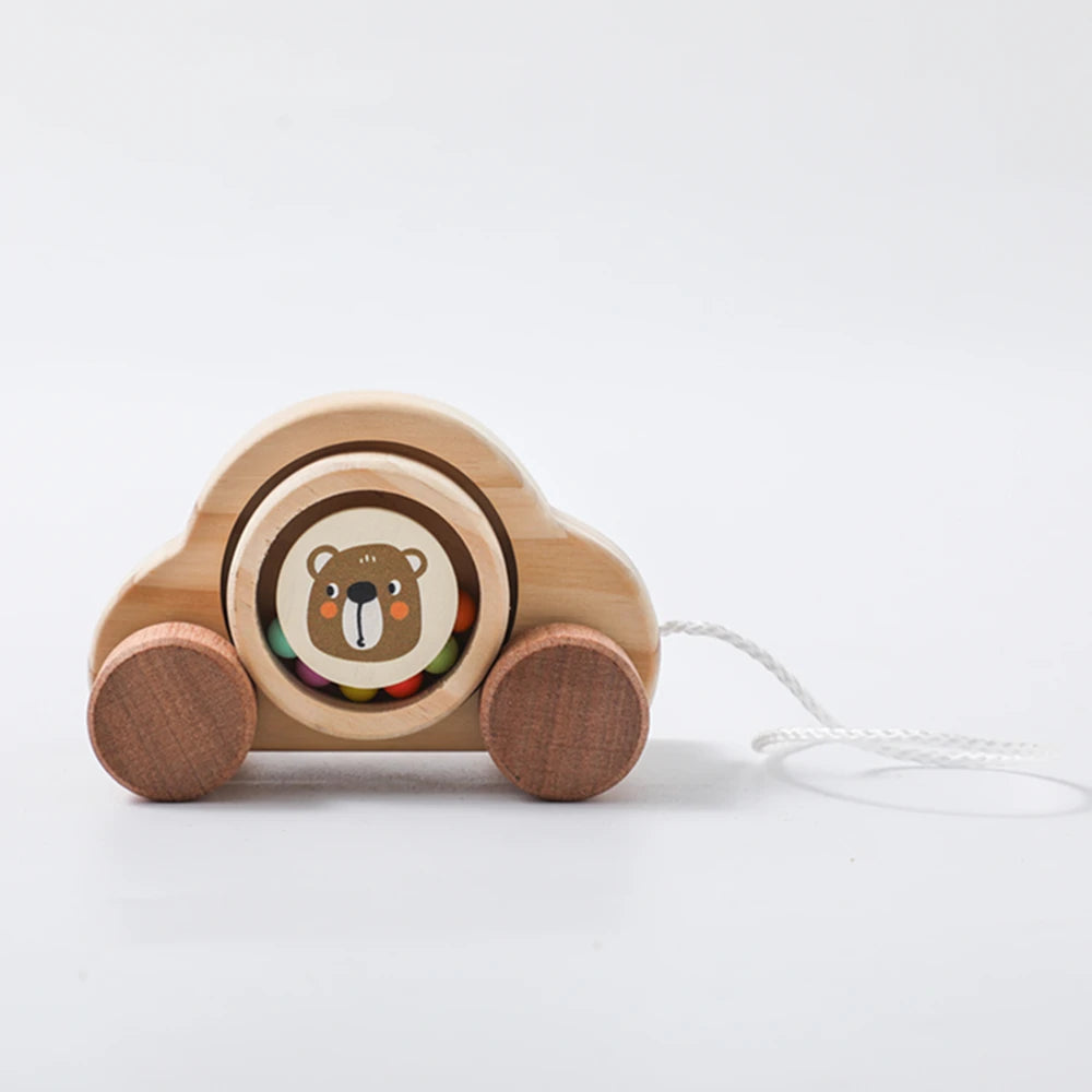 1pc de madeira do bebê montessori brinquedos dos desenhos animados ônibus mordedor faia urso de madeira carro para crianças dentição educacional montessori brinquedos presente