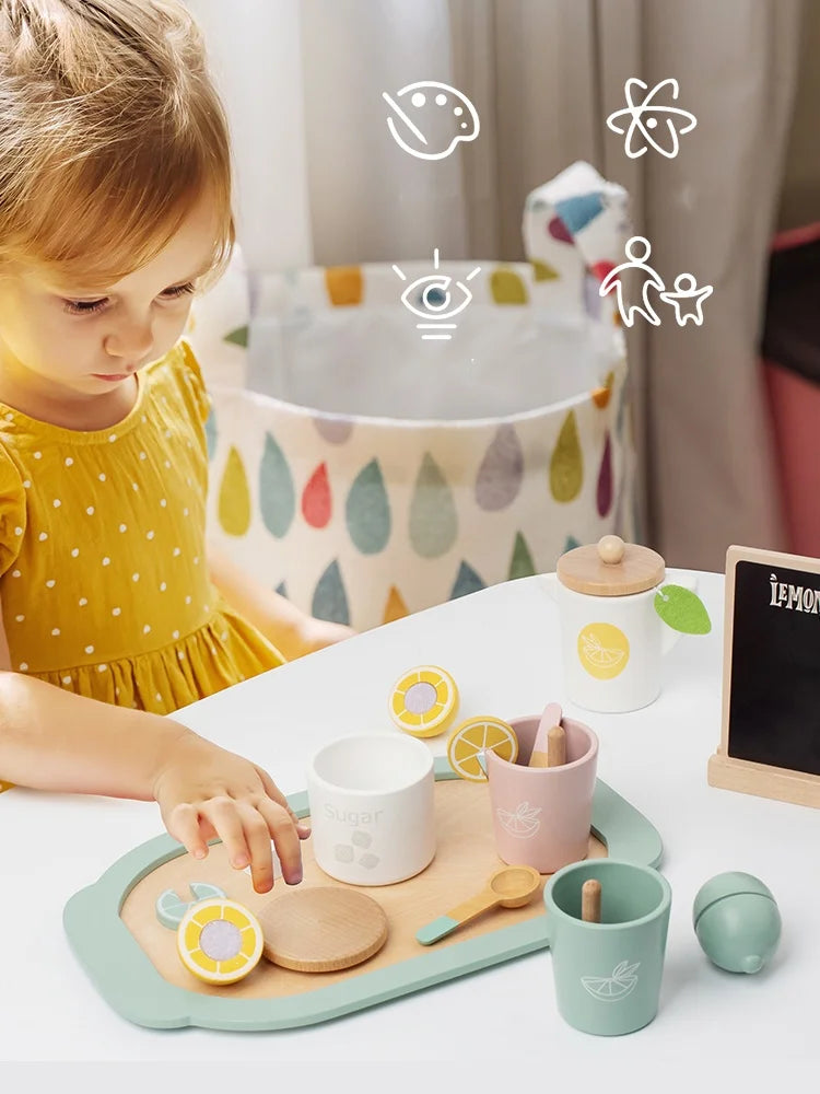 Conjunto Playset de Sorvete e Chá de Madeira Montessori