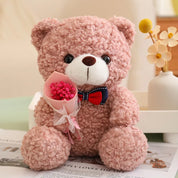 Urso de Pelúcia Kawaii com Bouquet - Presente Perfeito 25cm