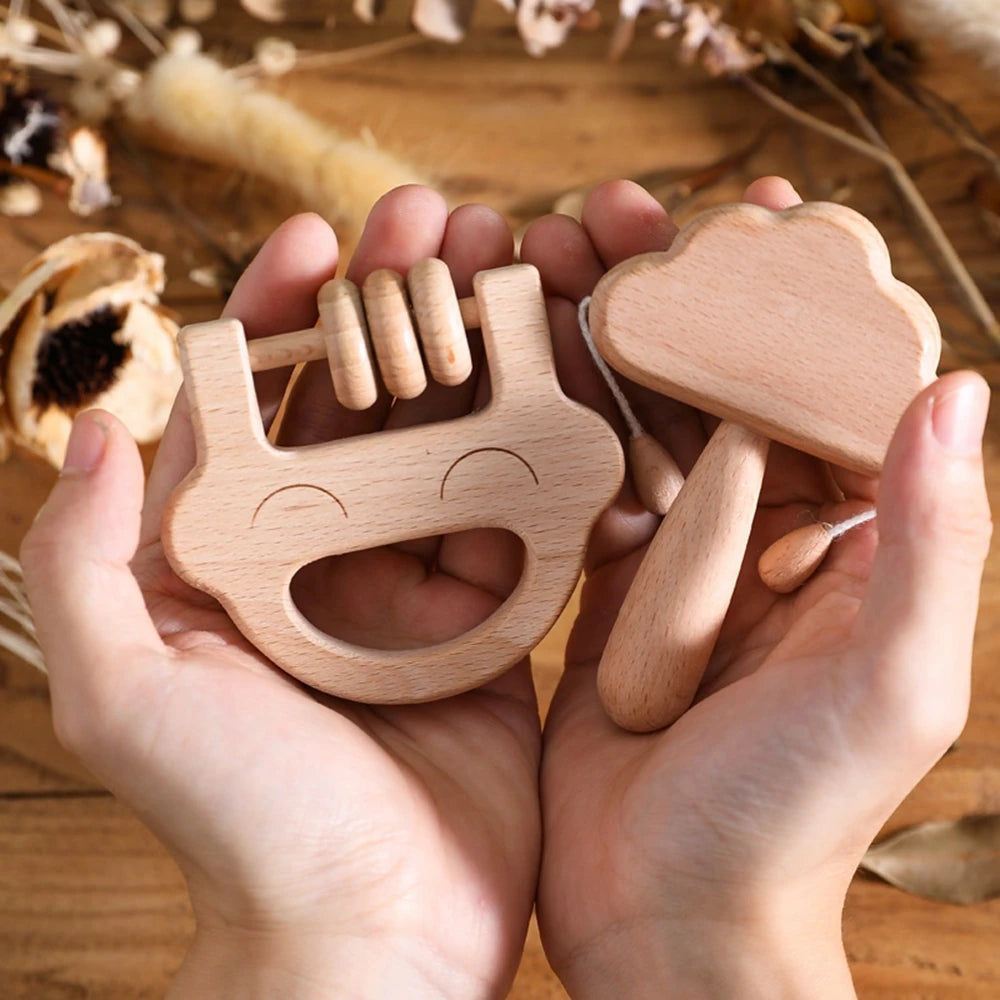 Kit Brinquedos Montessorianos de Madeira para Bebês na Cesta