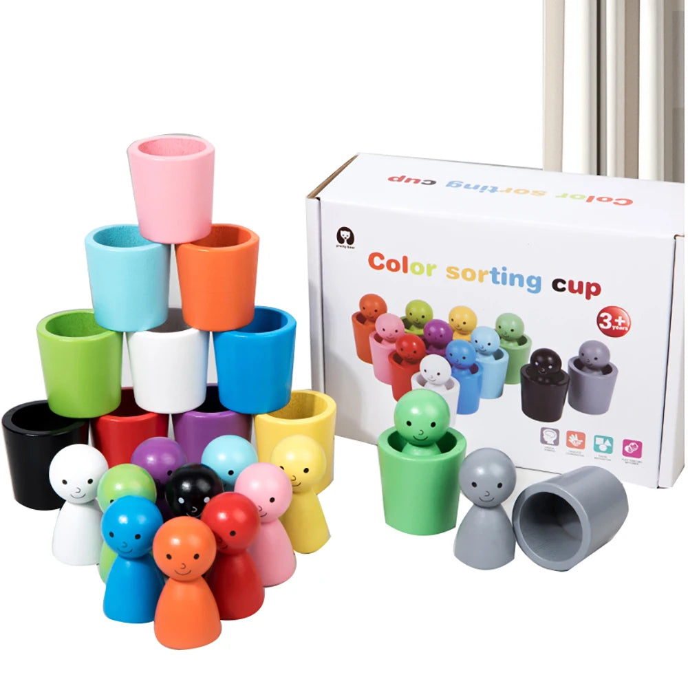 Bolas em copos montessori de madeira cor classificador jogo brinquedos pré-escolar aprendizagem educação brinquedo para criança classificação correspondência contagem