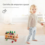Brinquedo Educativo de Madeira Montessori Cenoura Carrinho de Puxar