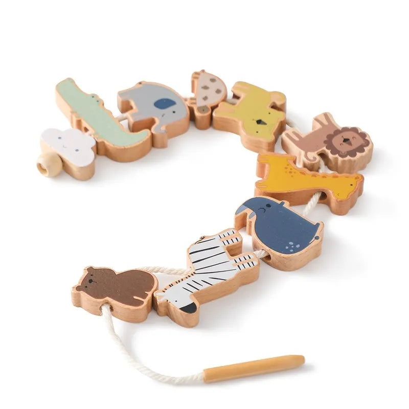 Bebê animal threading brinquedos de madeira empilhamento brinquedos blocos jogos de tabuleiro brinquedos de madeira bebê animal amarrando rosqueamento contas brinquedos presente