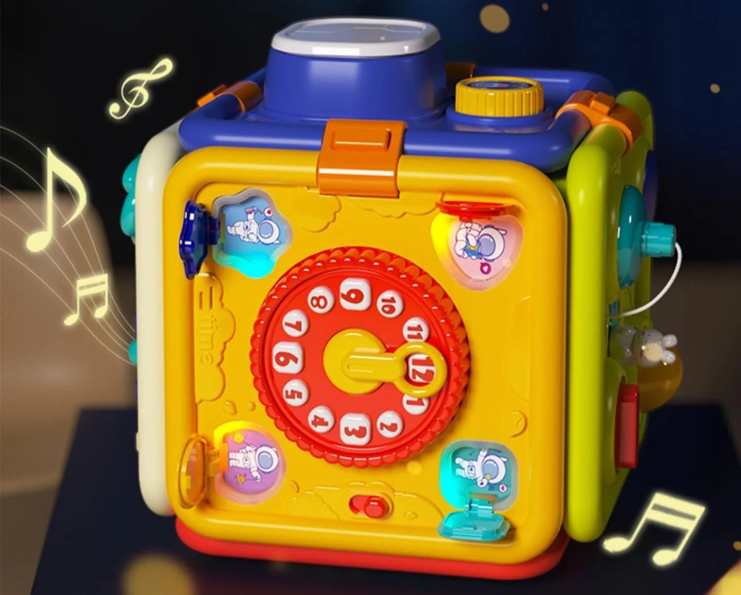 Cubo de atividade de aprendizagem 6 em 1 para bebês, placa ocupada, brinquedos sensoriais montessori com música e luzes para meninos e meninas, brinquedos educativos para crianças pequenas