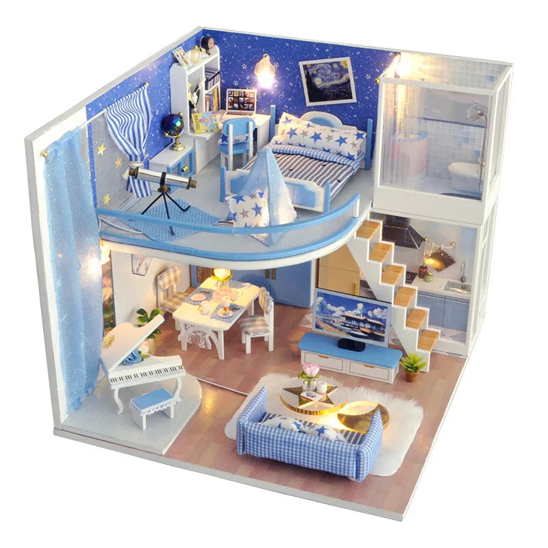 Casa de Boneca Musical com Luzes LED Móveis em Miniatura