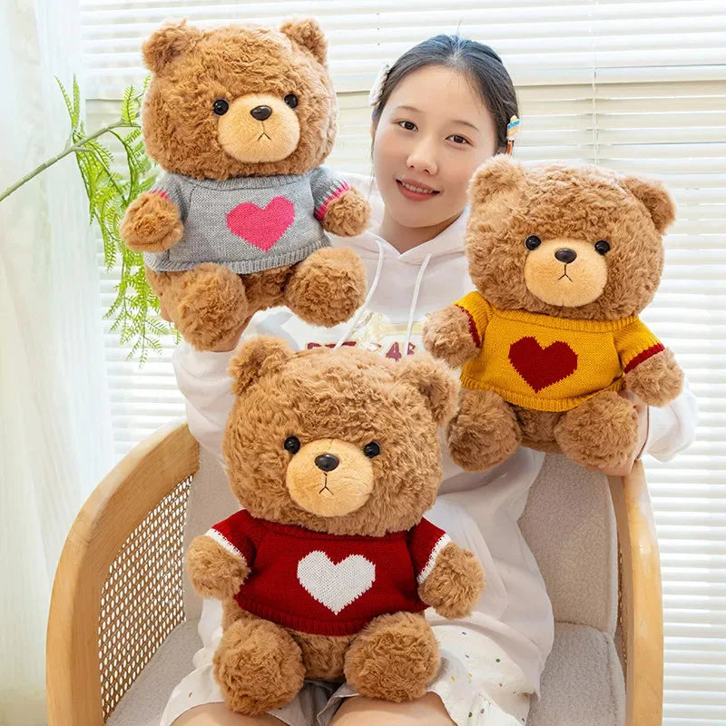 23cm urso de pelúcia brinquedo de pelúcia bonito com capuz suéteres urso boneca de pelúcia jumper urso de pelúcia brinquedos macios decoração para casa aniversário crianças presente