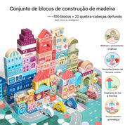 Blocos de Construção Montessori de Cidade Carros em Madeira