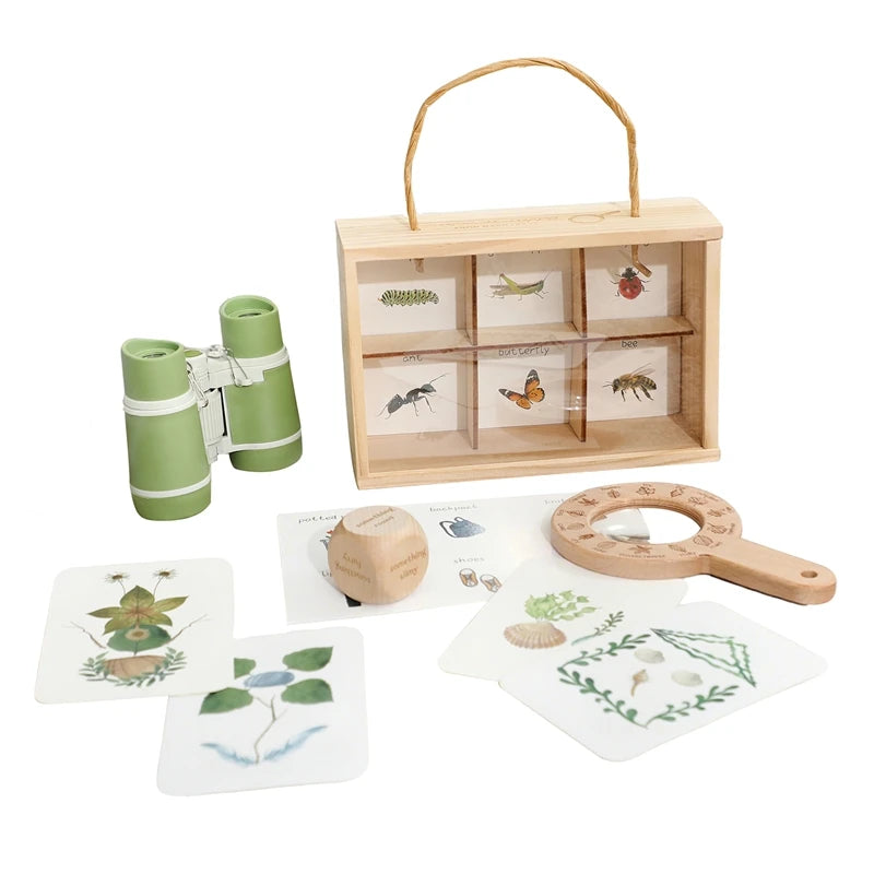 Kdis Outdoor Exploration Set Insects Plants Observation Box Wooden Cognitive Magnifying Glass Natural Forest Adventure Toys Gift