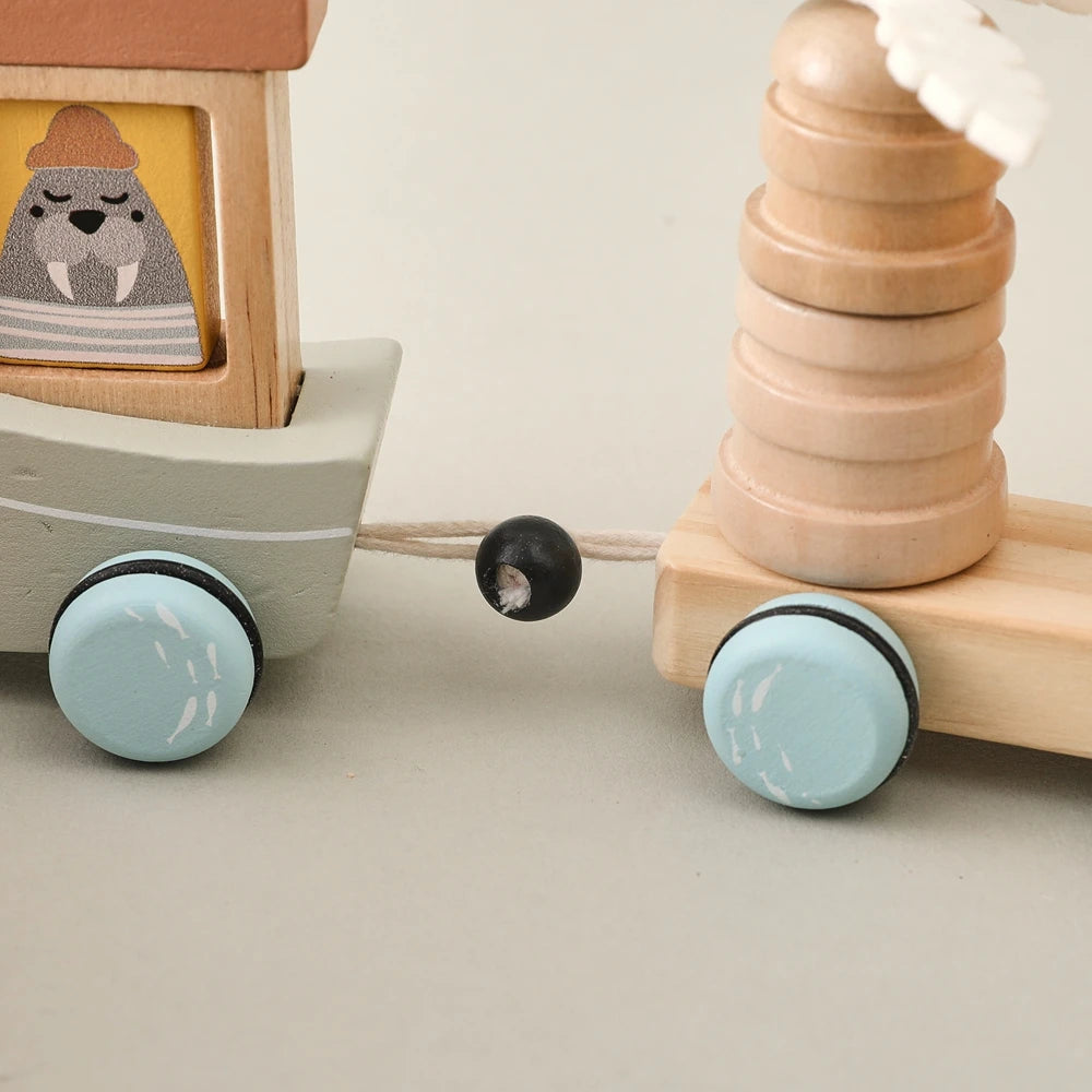Brinquedo de trem montessori de madeira, fazenda de desenhos animados, oceano, floresta, animal, trem, jogo de empilhamento de madeira para bebê, brinquedo educacional precoce, presente para bebê
