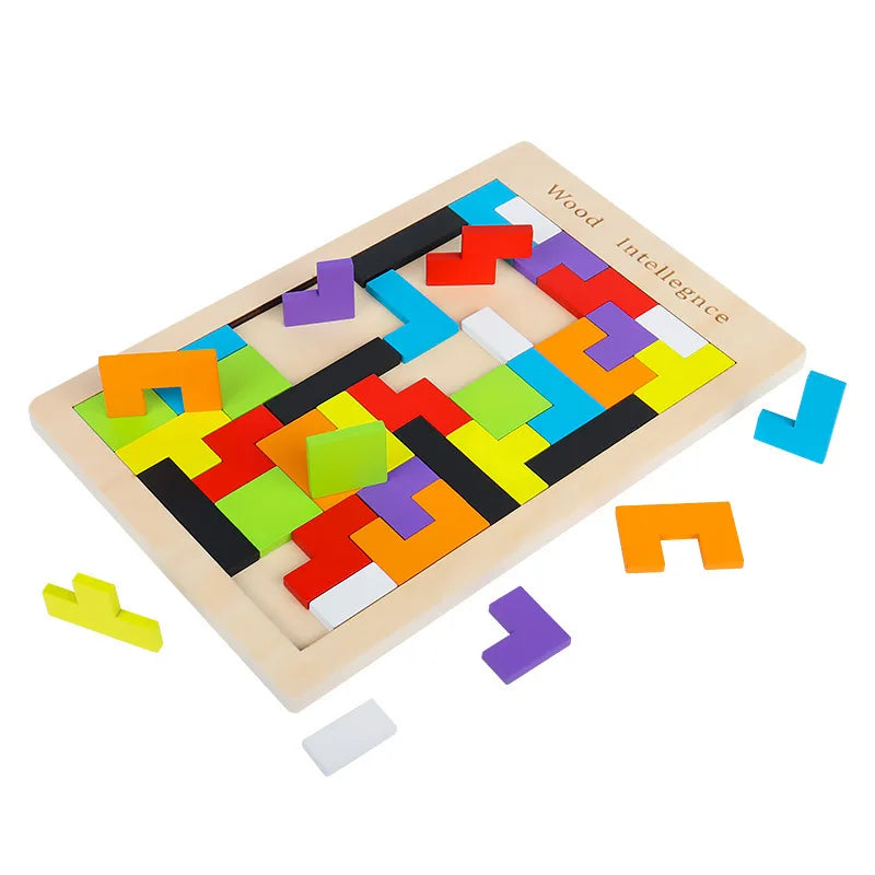Quebra-Cabeça Tetris de Madeira Educativo Montessori para Crianças